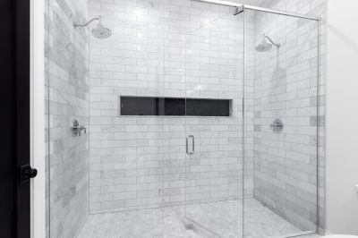 Glass Shower with Textured Tiles